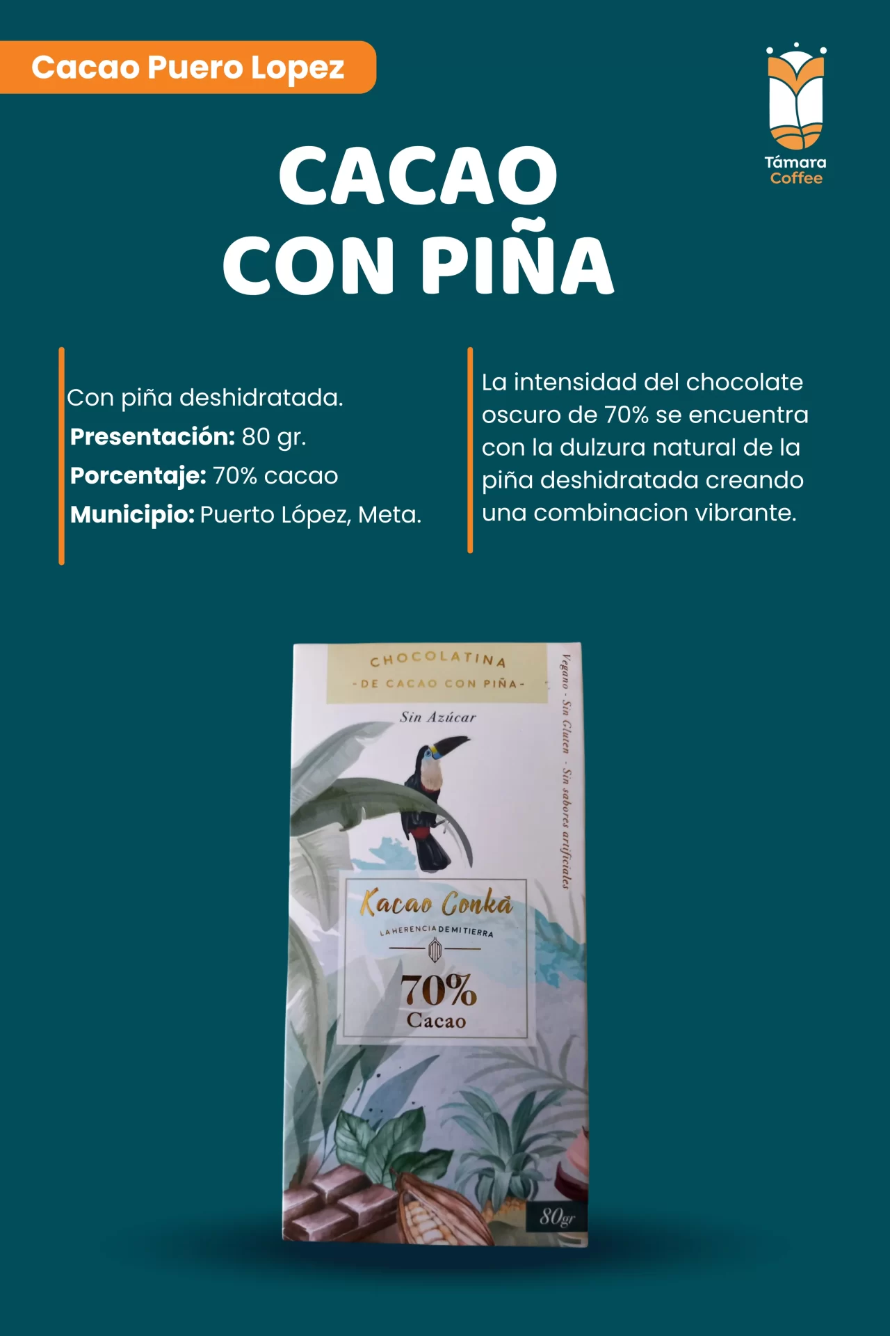 Chocolatina Conka piña 70% cacao