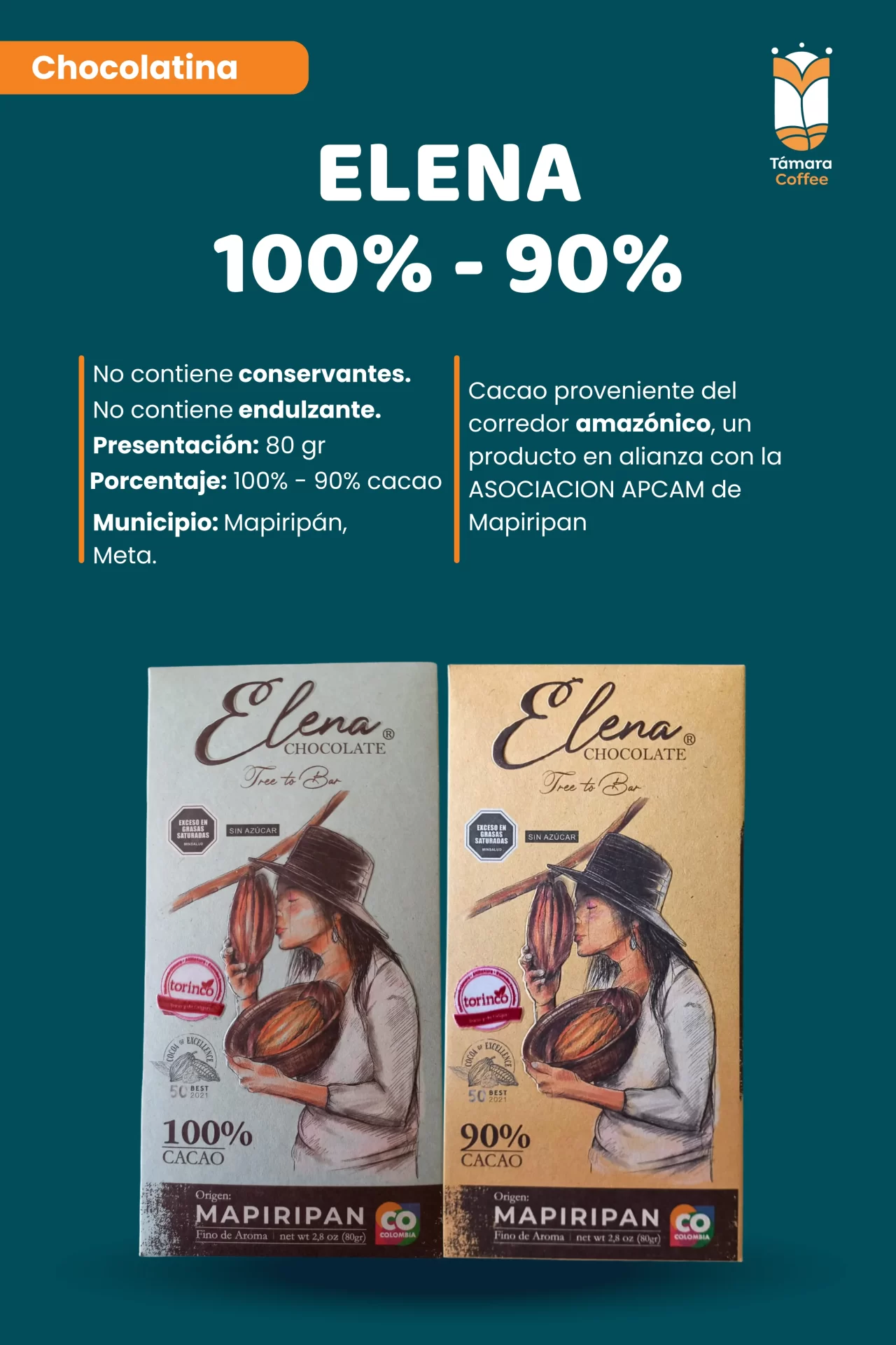 Chocolatina Elena 100% y 90%